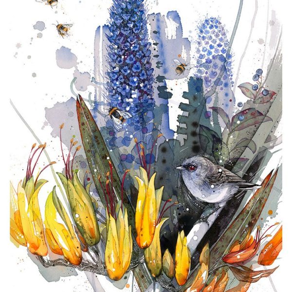 Rachel Walker Print - Warbler Blues Harakeke.